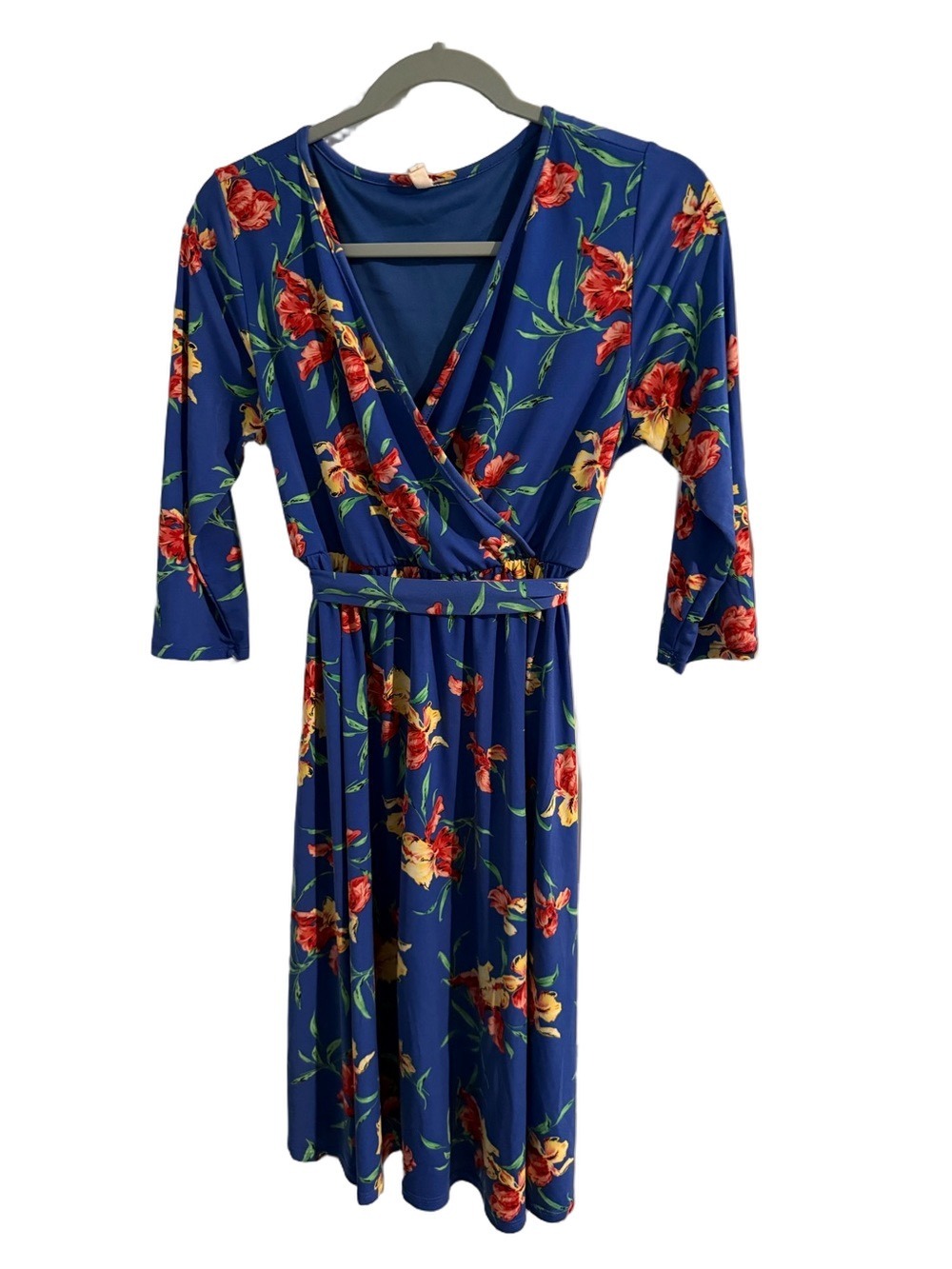 PinkBlush Floral Wrap Midi Dress — Women’s Large